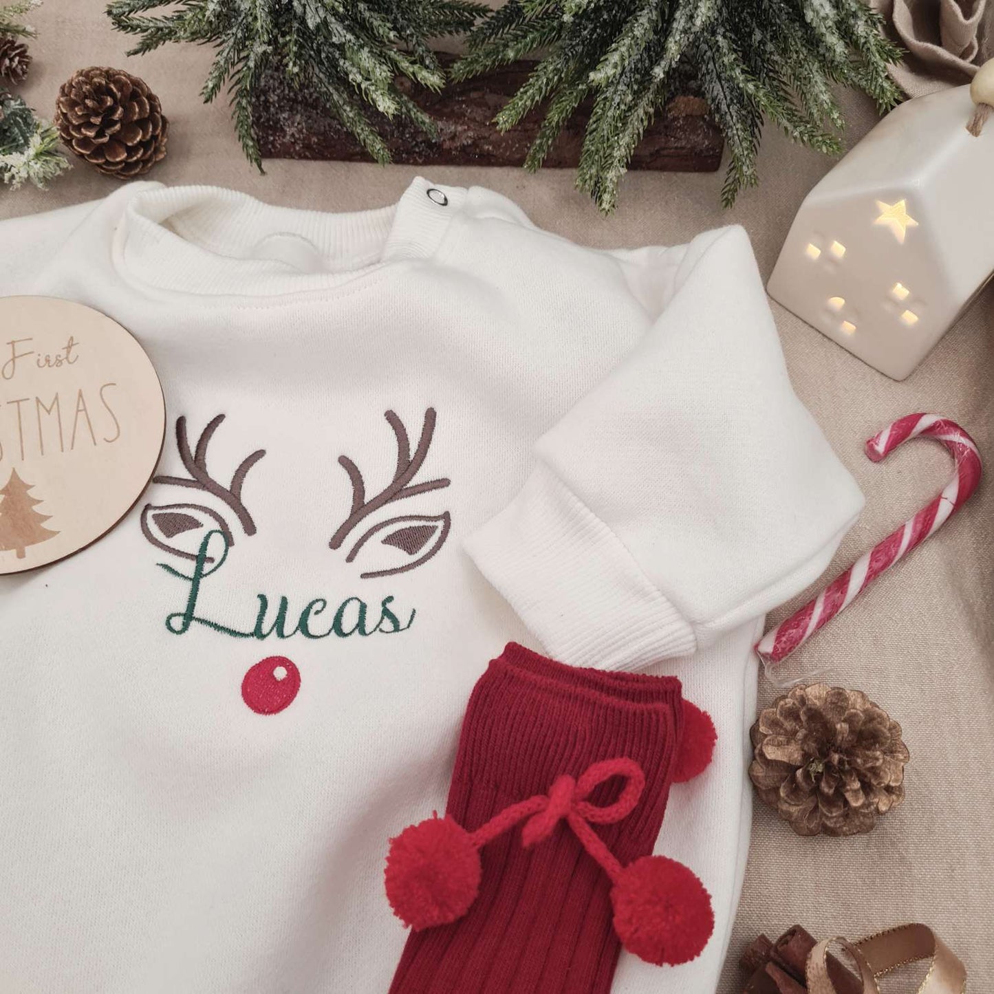 Embroidered Baby Romper, highlighting the quality fleece material.