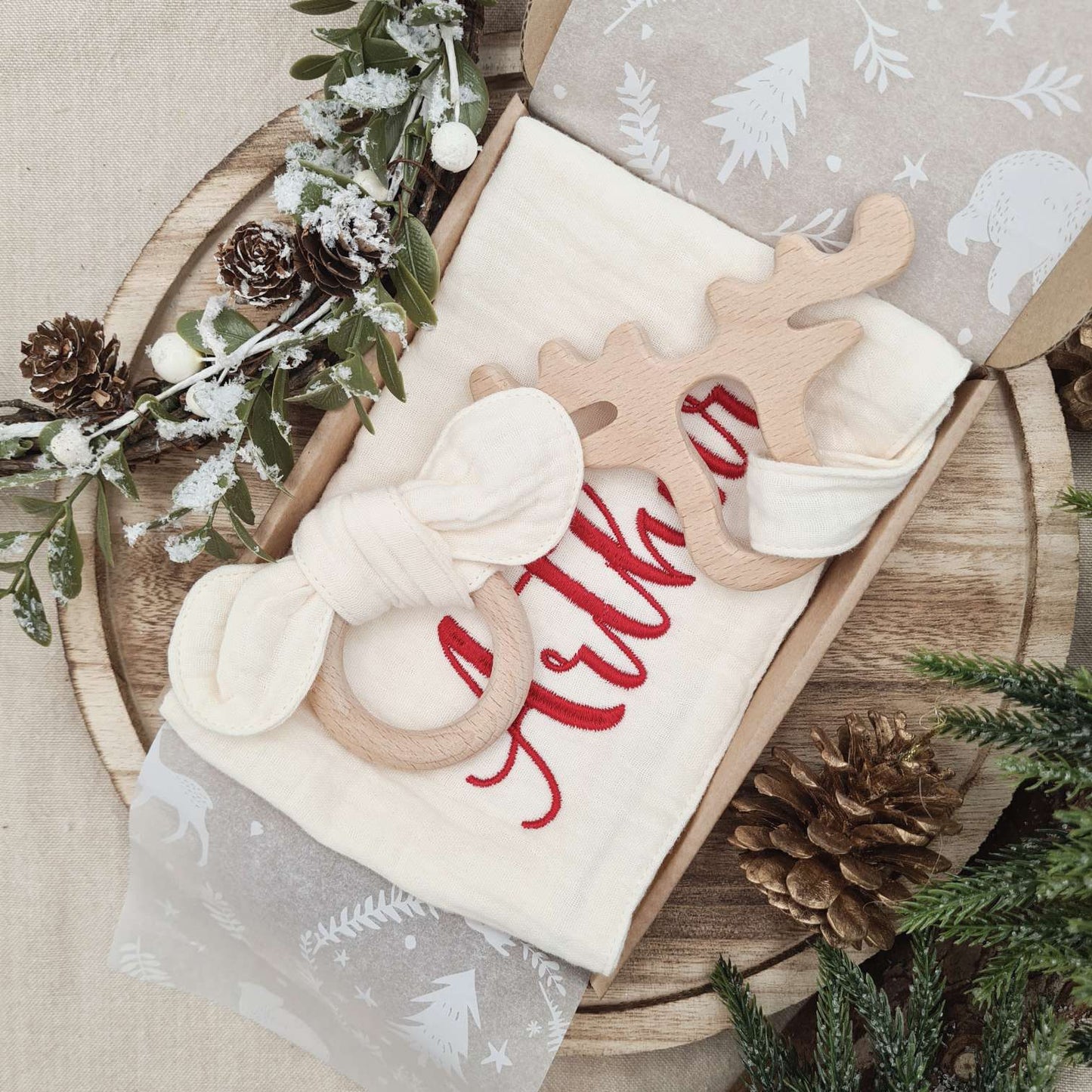 Muslin Cotton Comforter presented in a personalized Christmas gift box.