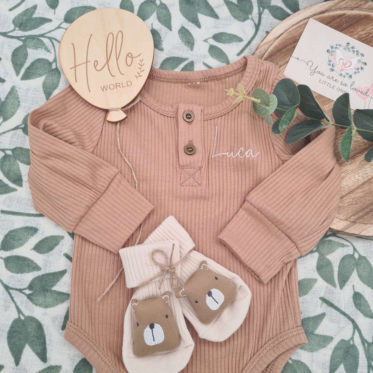 Heirloom-Quality Teddy Bear Embroidered Baby Romper Detail