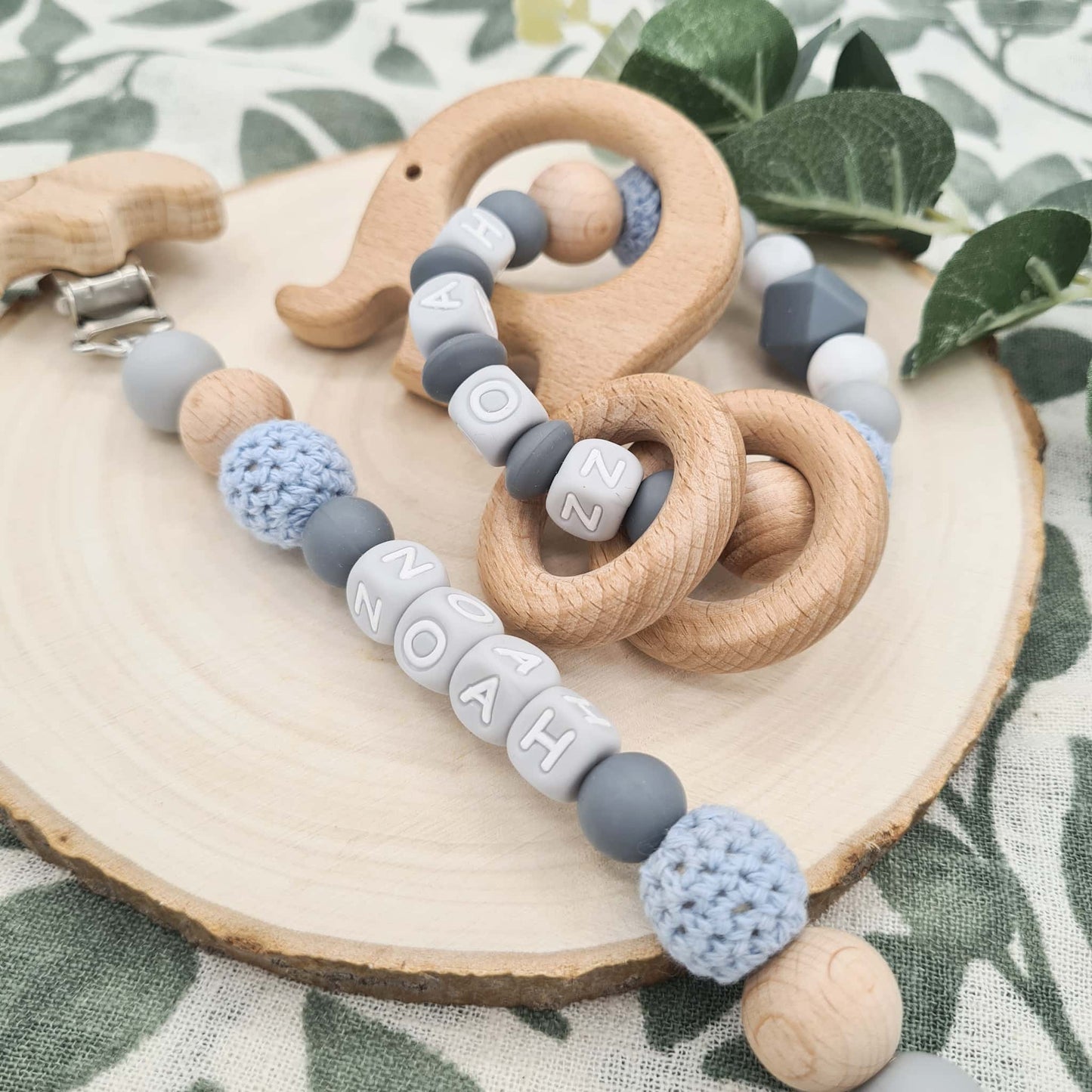 Personalised Dummy Clip and Rattle Crochet Elephant