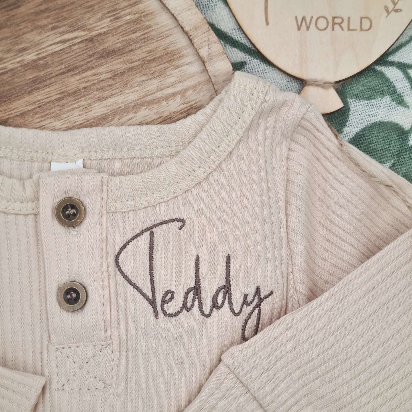 Neutral Beige Teddy Bear Themed Romper Set, Perfect for Any Gender