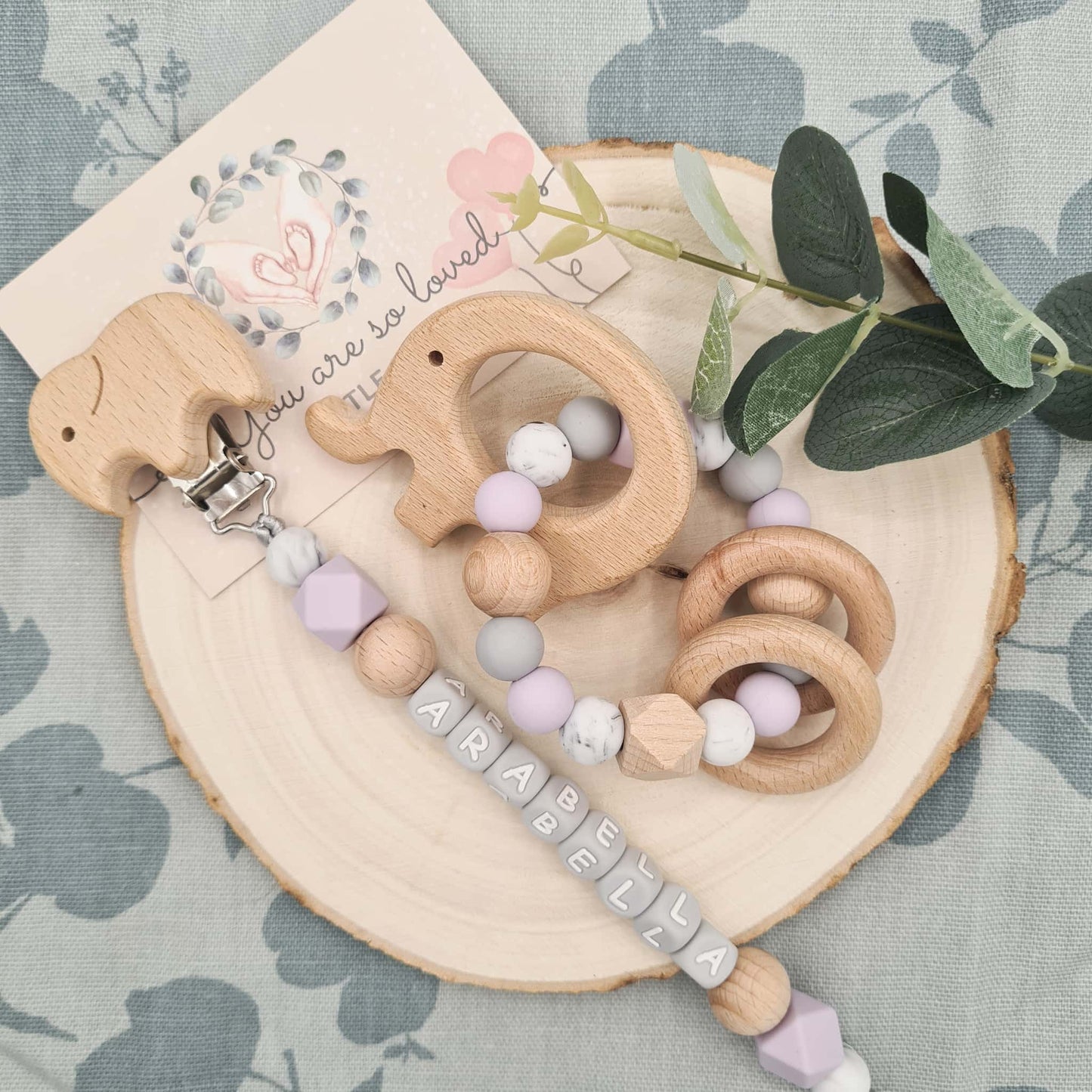 Personalised Pacifier Clip and Rattle Silicone Lilac