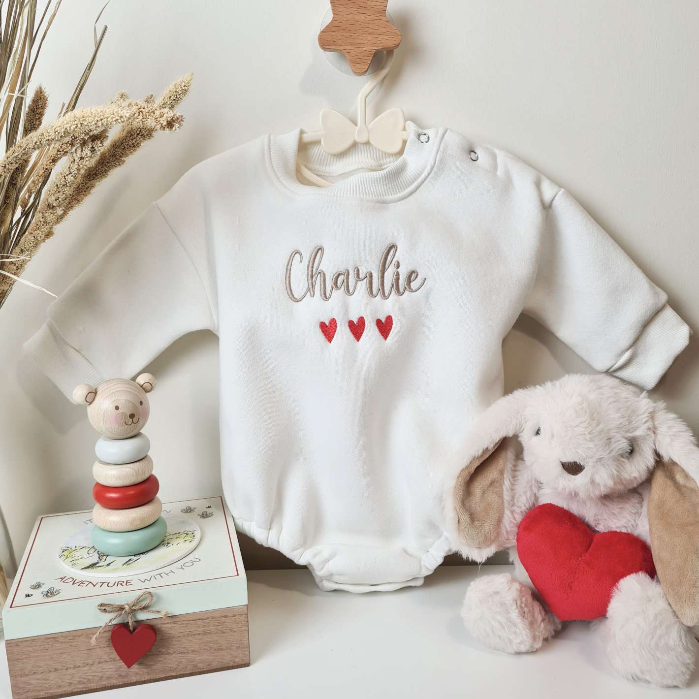Baby Model Wearing Personalised Valentine's Day Baby Romper