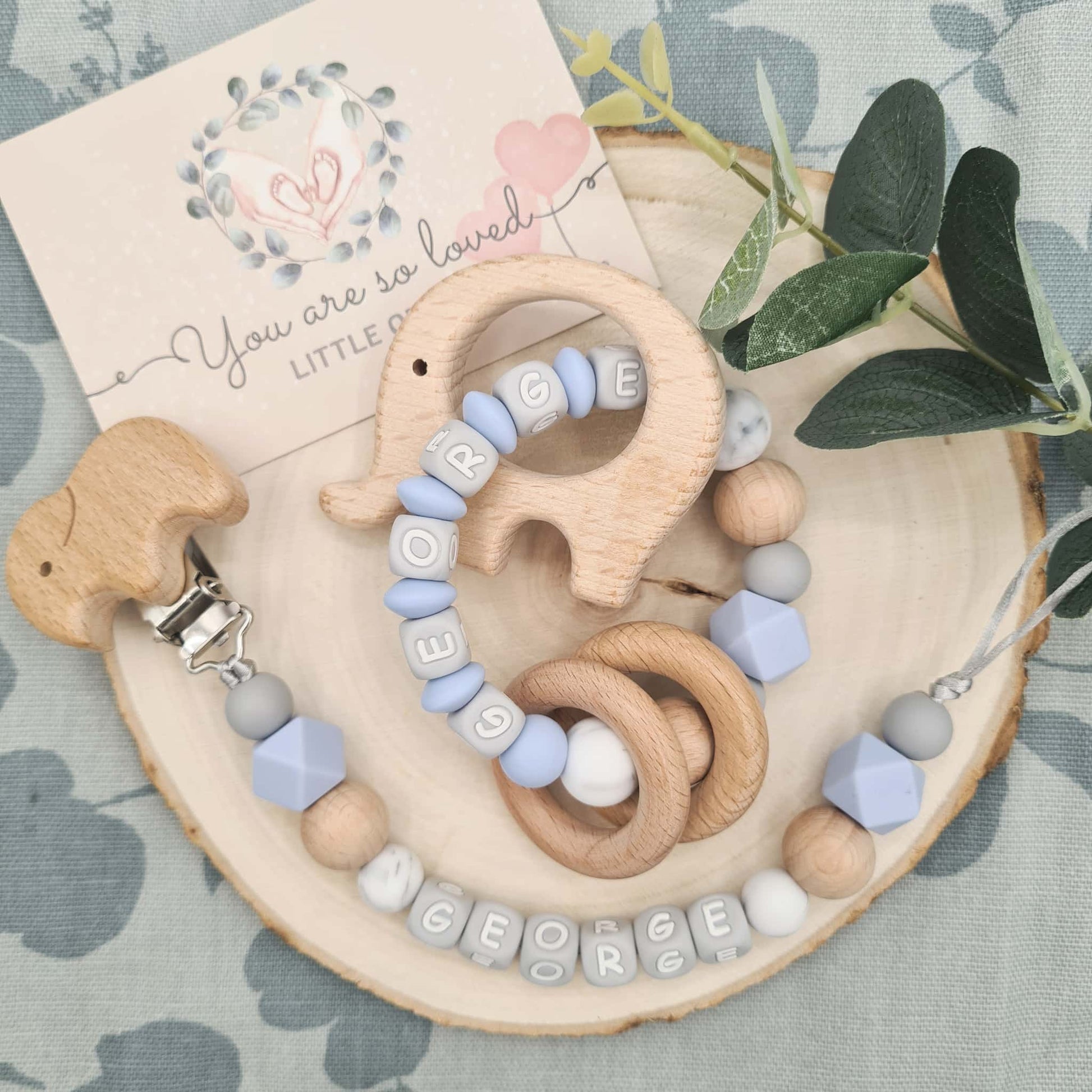 Personalised Dummy Chain and Rattle Silicone Elephant