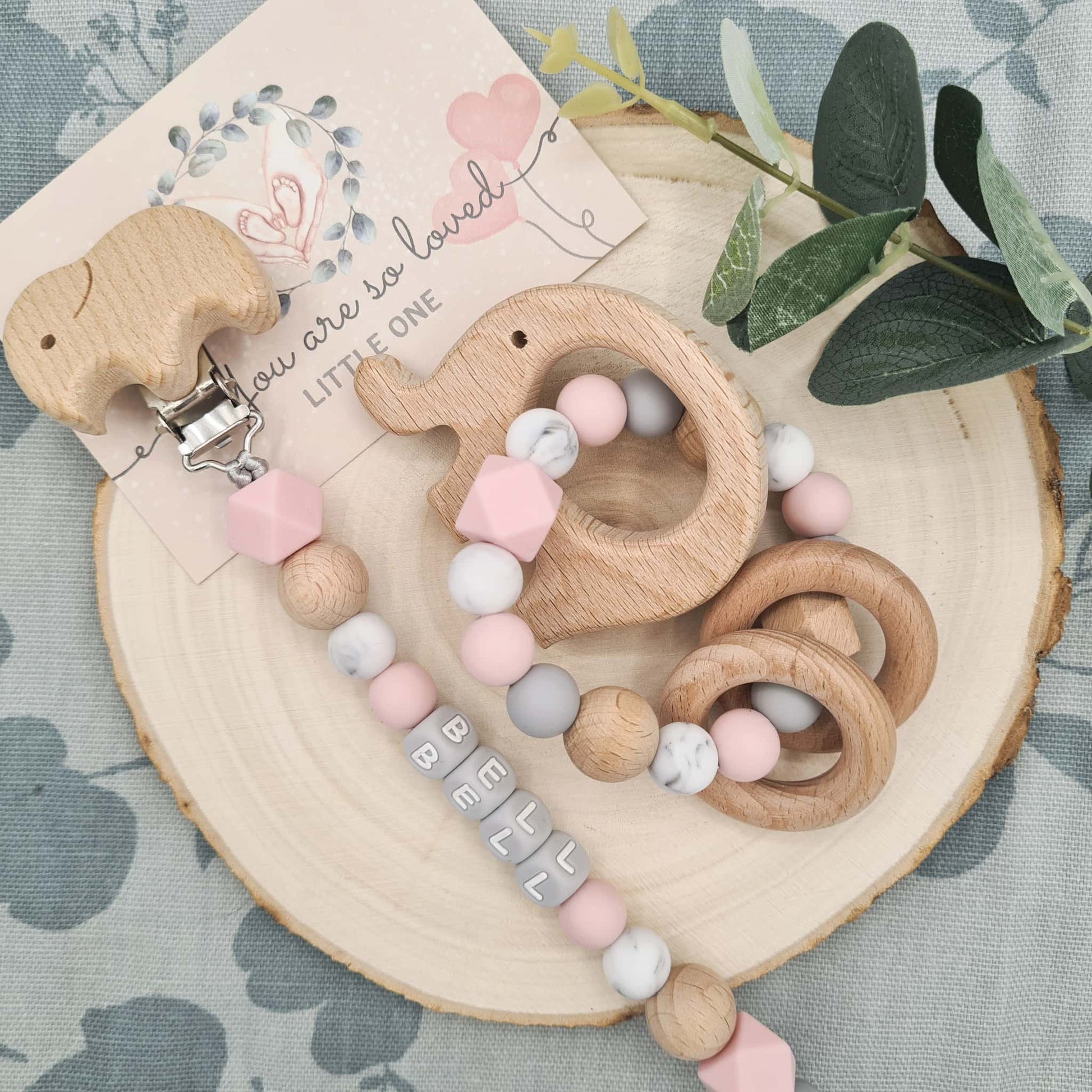 Personalised Dummy Clip and Rattle Silicone Baby Pink