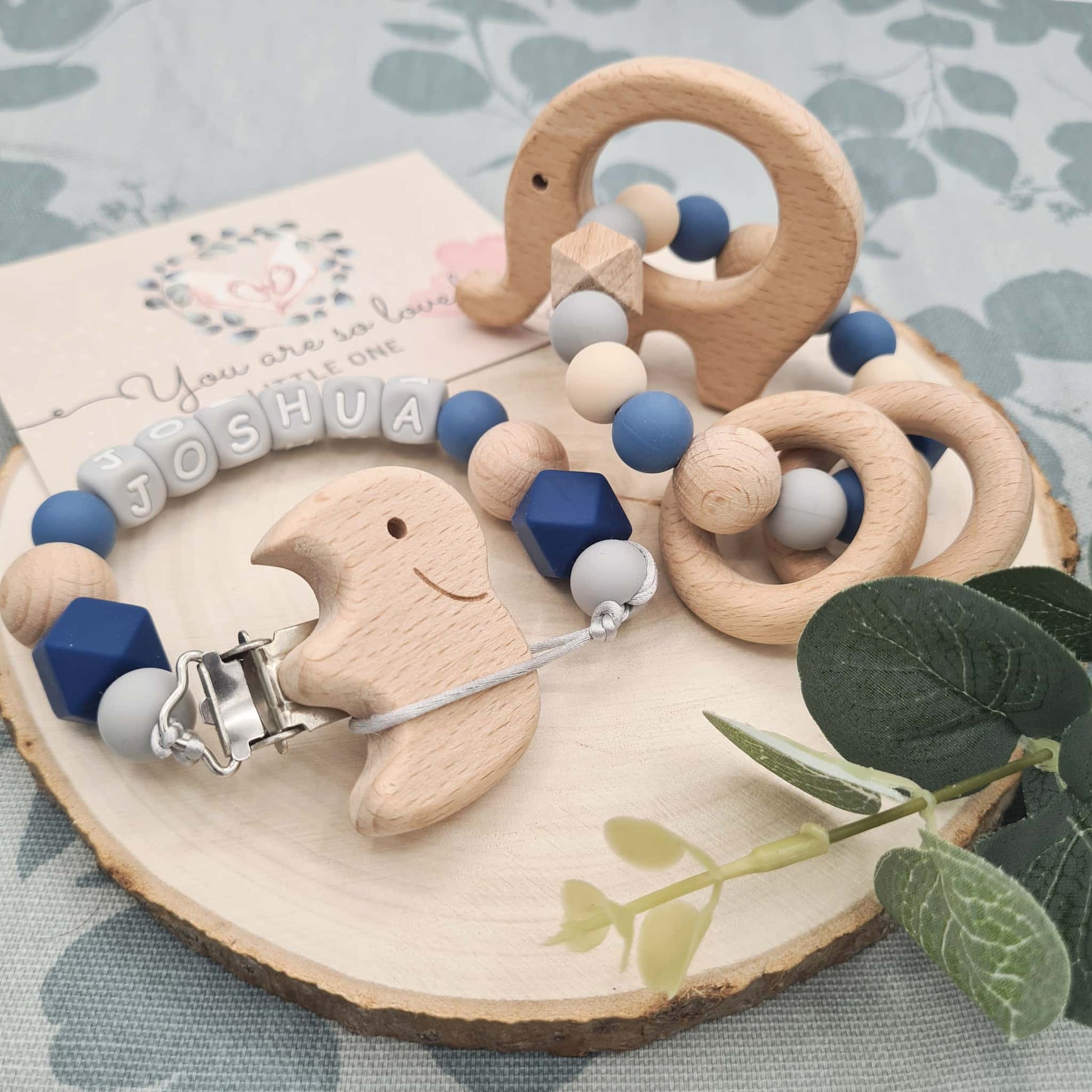 Personalised Dummy Clip and Rattle Silicone Navy Blue