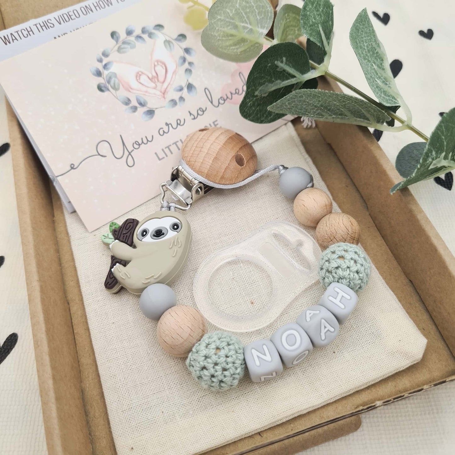 Personalised Dummy Clip Gift Box Sloth