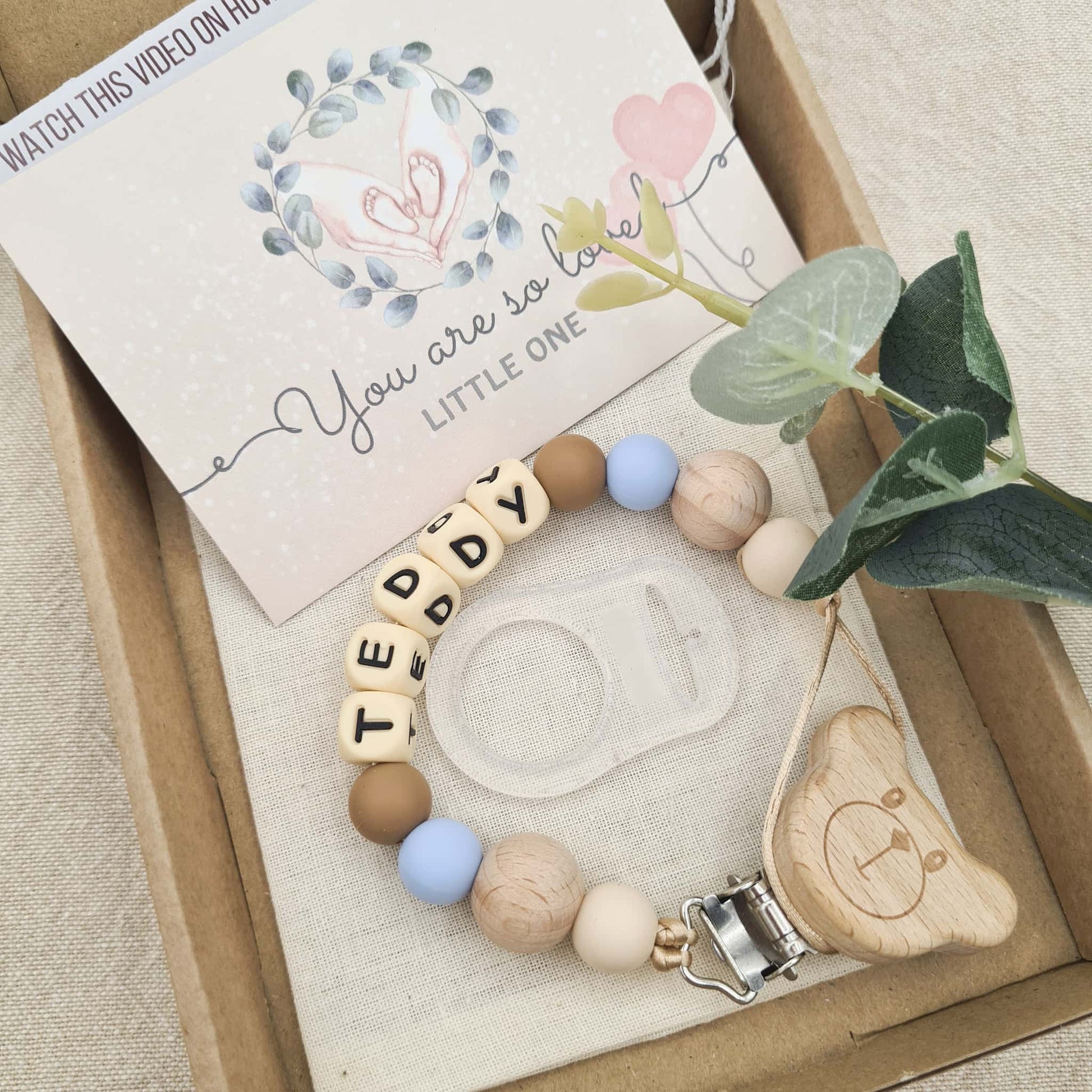 Personalised Dummy Clip Gift Box Teddy Bear