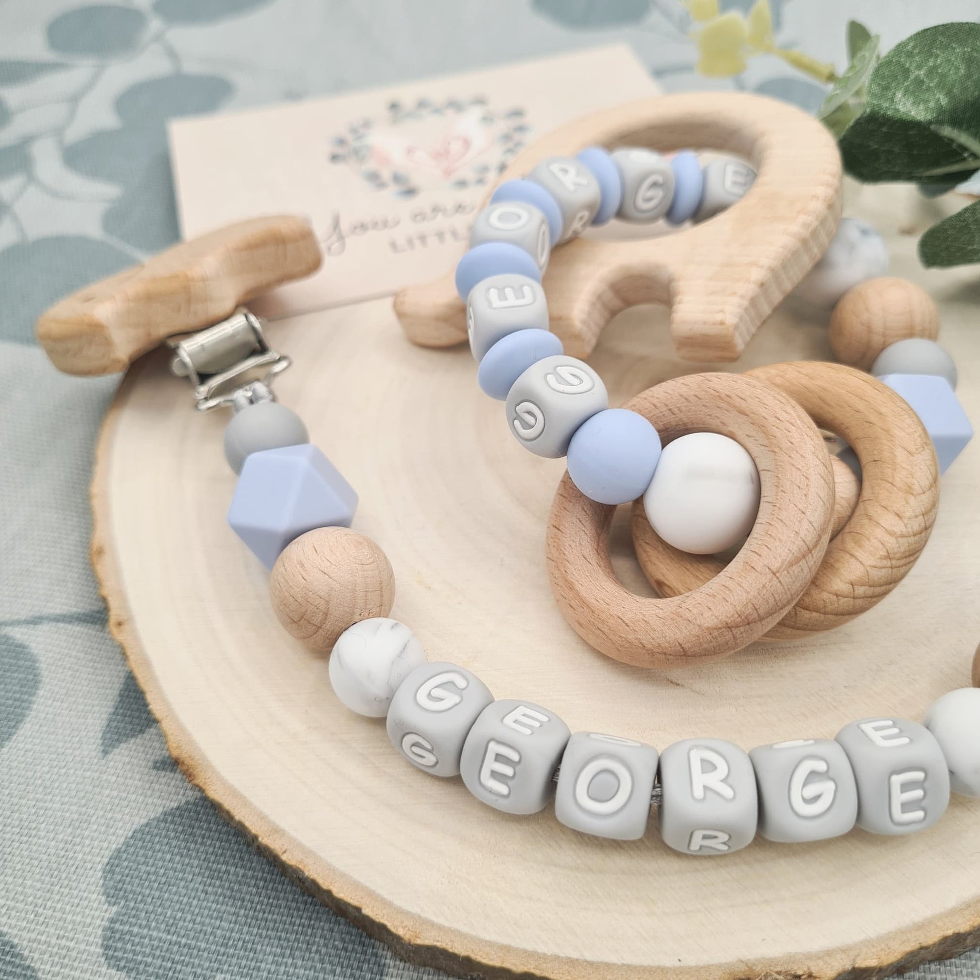 Personalised Pacifier Clip and Rattle Silicone Elephant
