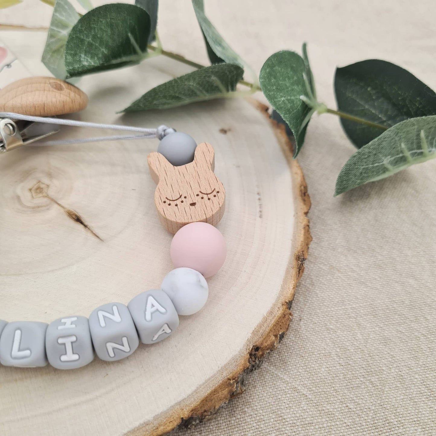 Personalised Pacifier Clip Bunny