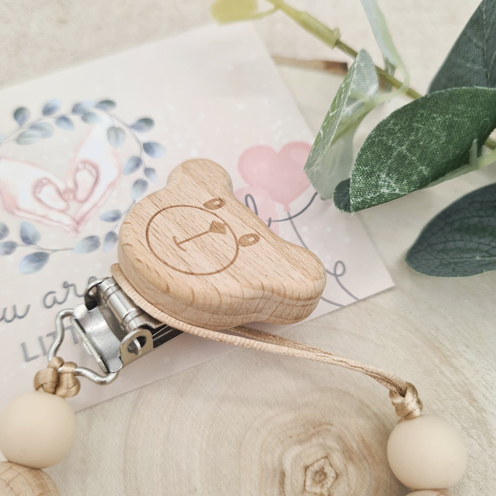 Personalised Pacifier Clip Teddy Bear