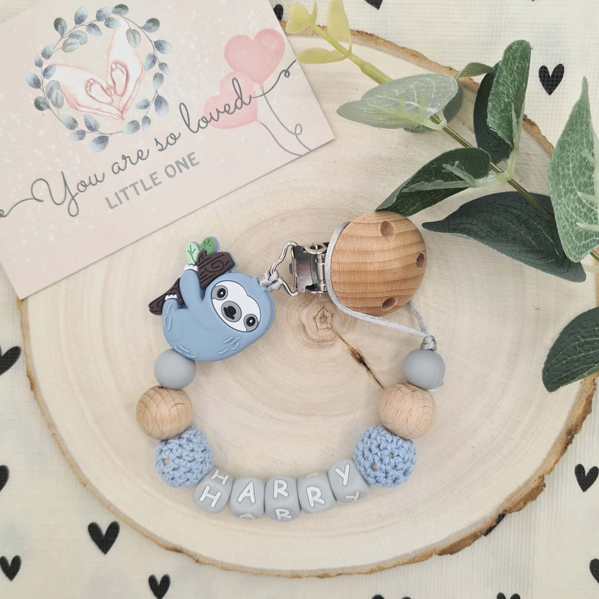 Personalised Dummy Clip Sloth Blue