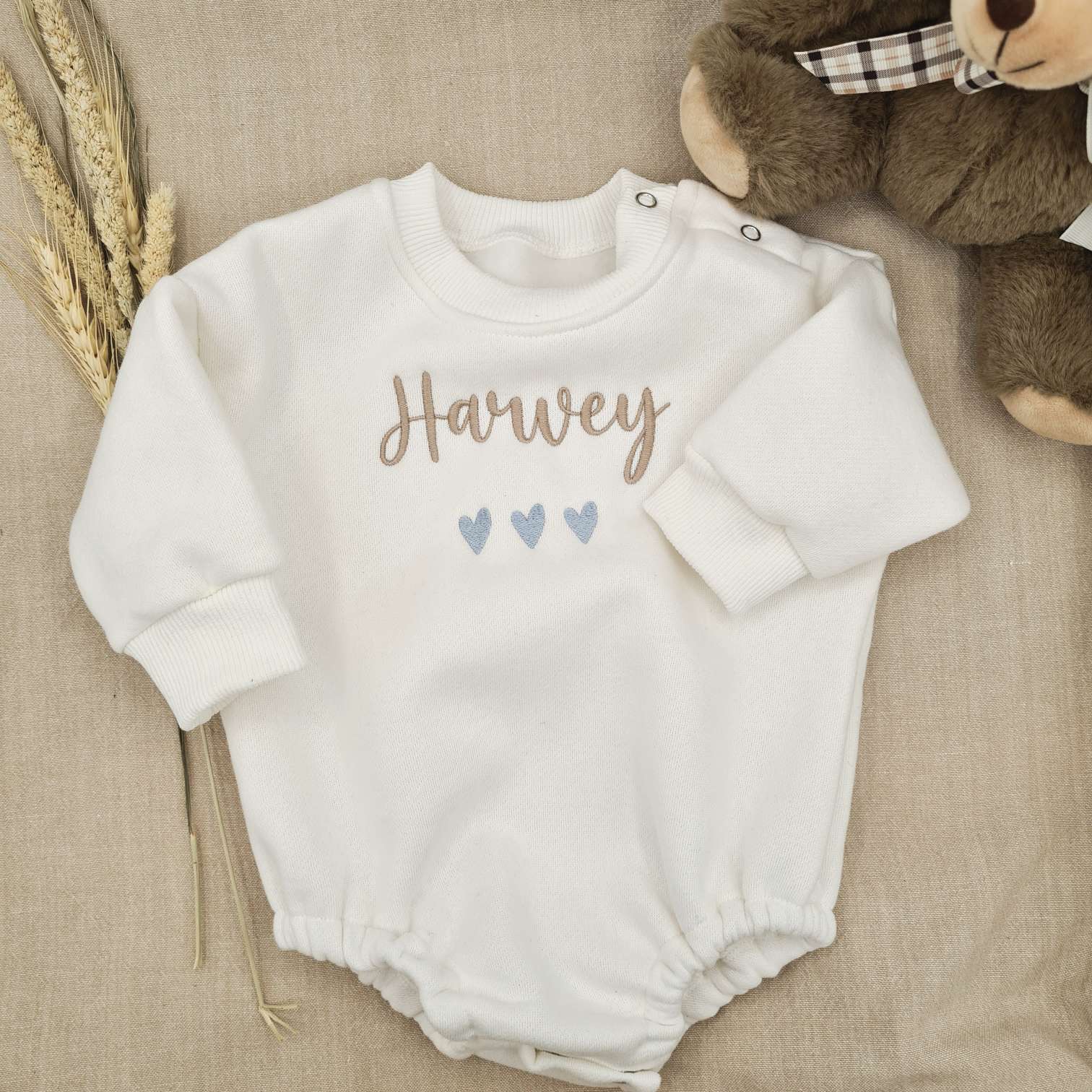 Soft Cotton Newborn Romper with Blue Hearts Detail