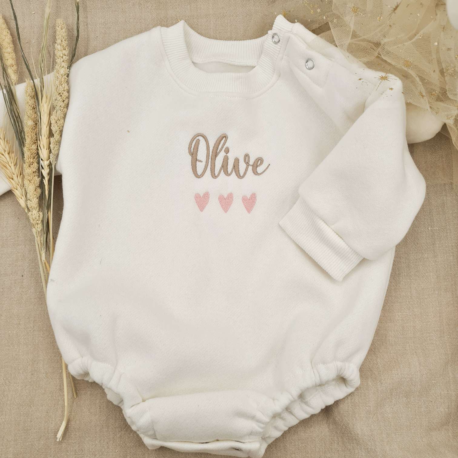 Soft Cotton Newborn Romper with Pink Hearts Detail