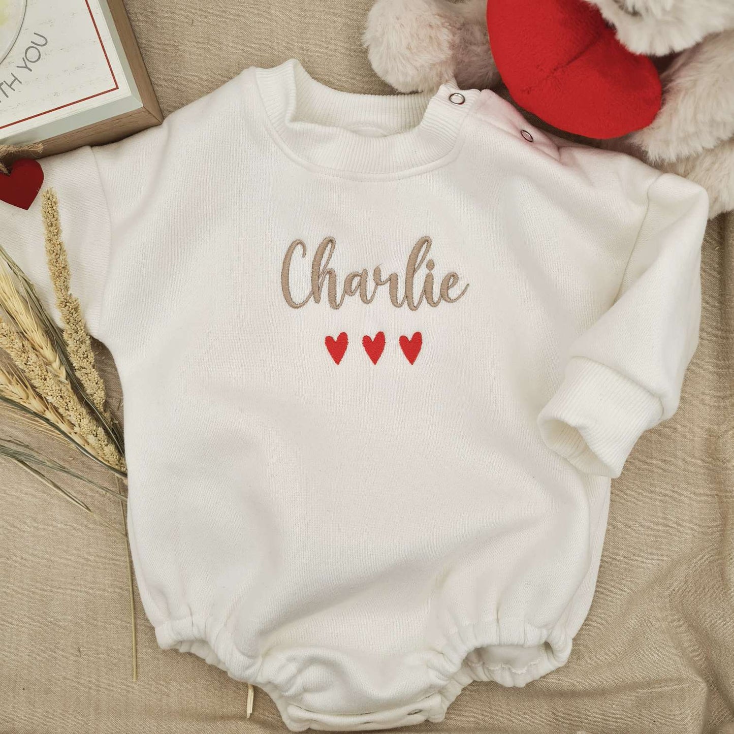 Soft Cotton Newborn Romper with Red Hearts Detail