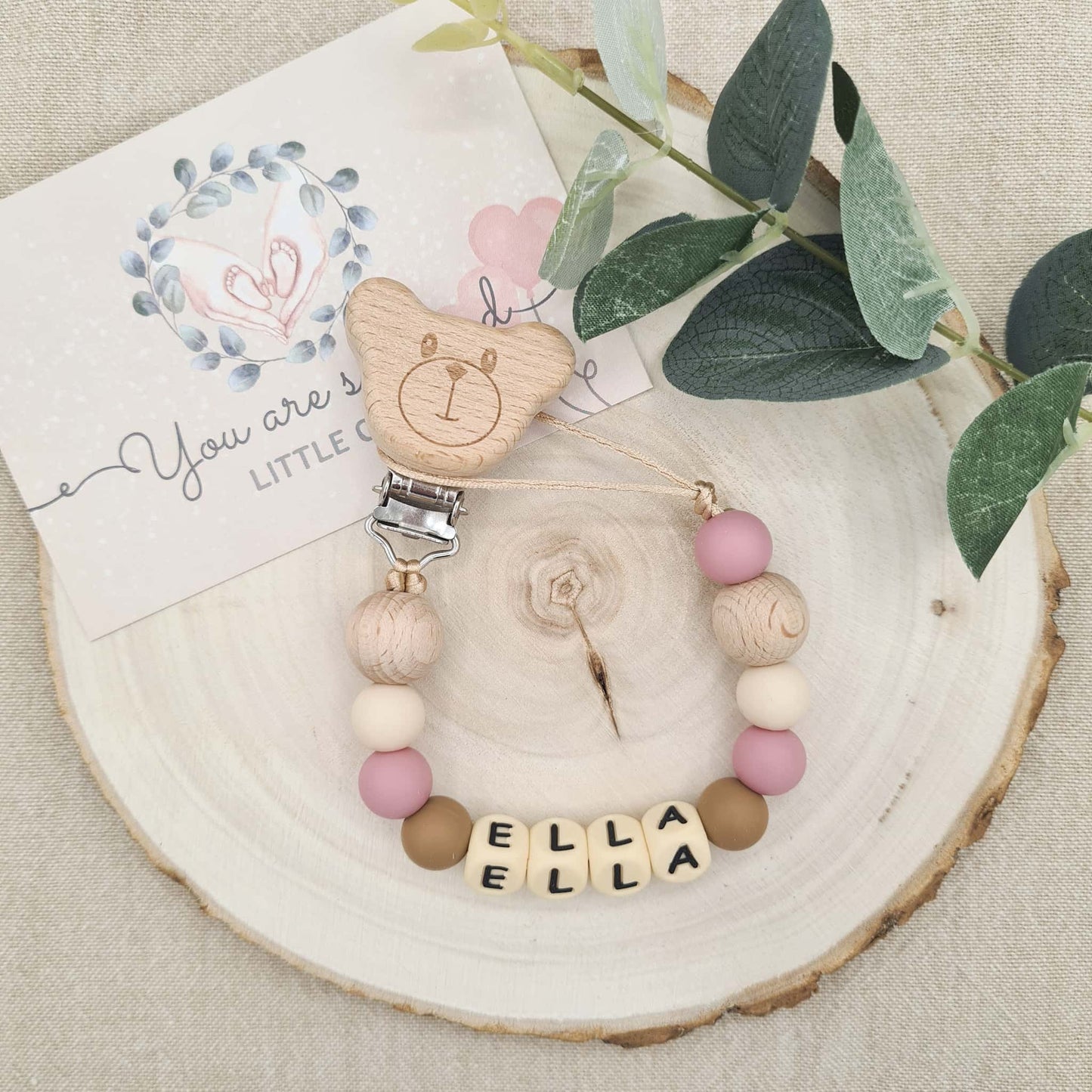 Personalised Dummy Clip Teddy Bear Pink